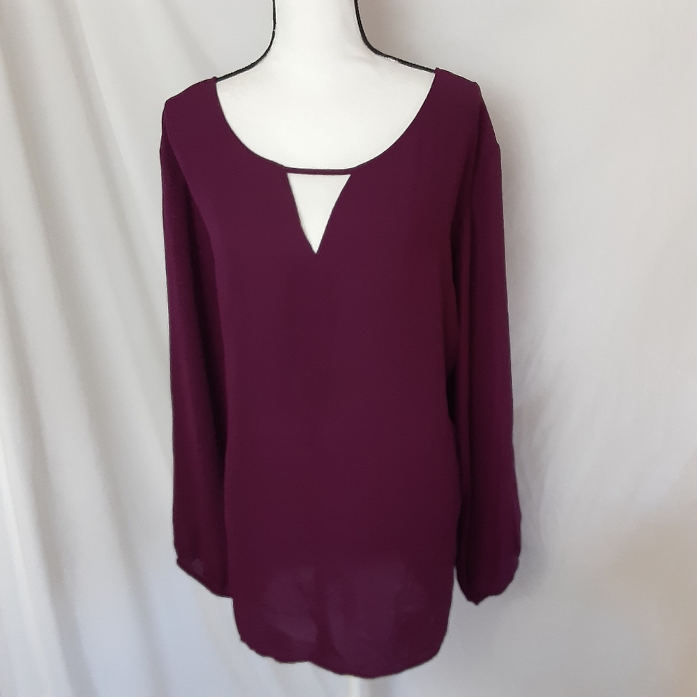 TERRA & SKY Eggplant Colored Peasant Blouse